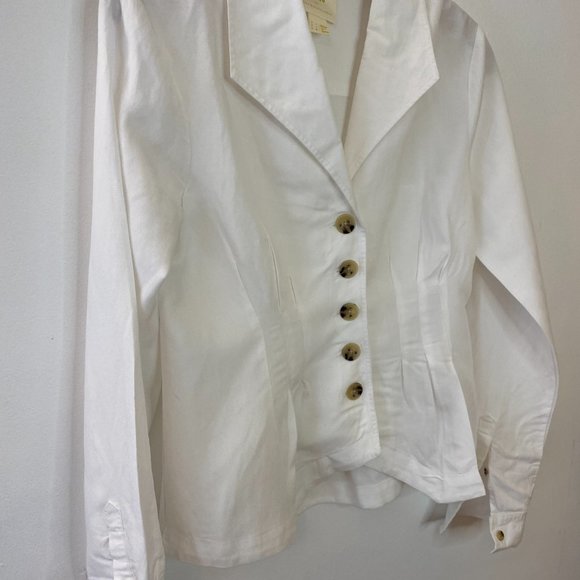 Anthropologie Maeve White Lightweight Button Front Fitted Shirt Blazer - Picture 4 of 9